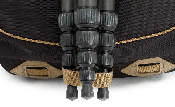 A close shot of a tripod being held in place using the Guide's Edition Synik 30's ice axe loop.